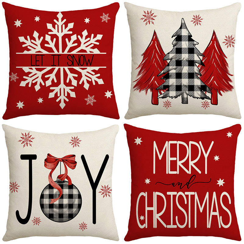Grid Christmas linen pillowcase, Christmas tree snowflake home decoration pillowcase, sofa cushion pillowcase - V.I.P Digital Presence