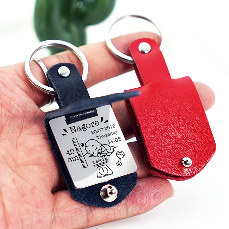 Personal Custom Customized New Baby Born Brand Commemorative Leather Stainless Steel Keychain - V.I.P Digital Presence