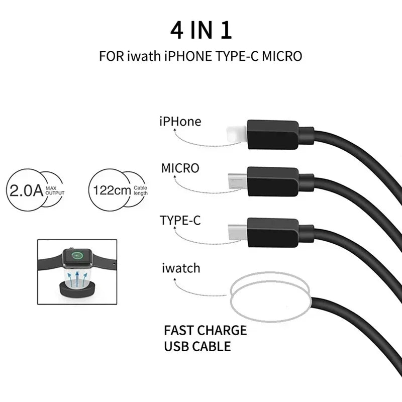 Mobile watch compatible with Apple iWatch four in one wireless charging cable digital wireless charger round four in one - V.I.P Digital Presence
