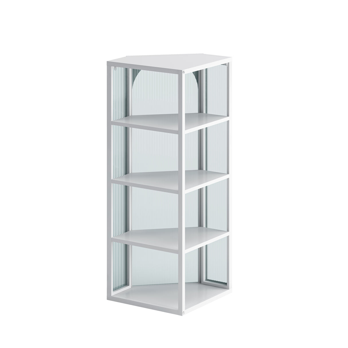 Glass Door Wall Mounted Corner Cabinet with Featuring Four-tier Storage White