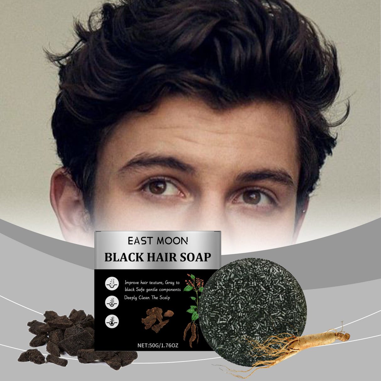 Men Bamboo Charcoal Black Hair Soap, Solid Hair Care, Clean Scalp, Smooth Black Hair Repair And Nourish Hair Roots - V.I.P Digital Presence