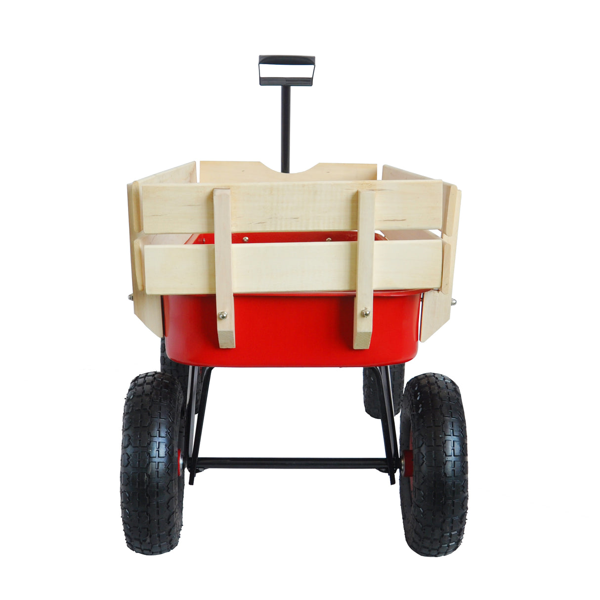 Outdoor Wagon All Terrain Pulling w/Wood Railing Air Tires Children Kid Garden(Red)