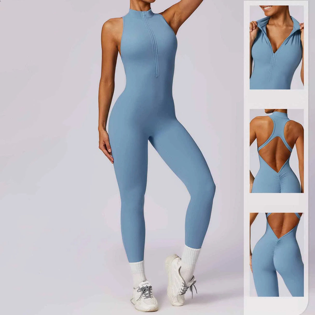 Naked quick zip yoga jumpsuit with beautiful back high-intensity fitness training sports tight fitting clothes - V.I.P Digital Presence