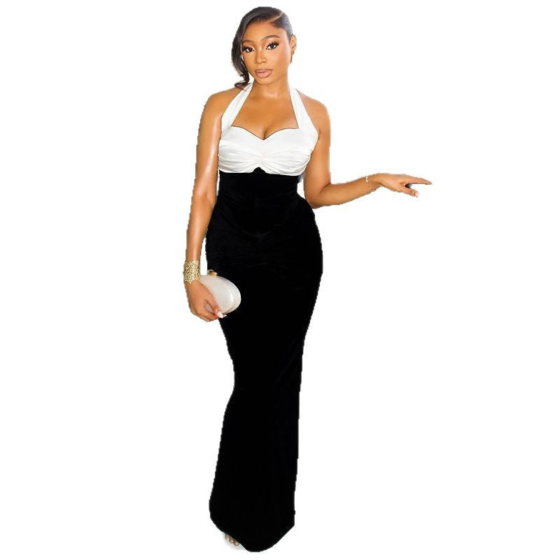 Slim Fit Sheath Dress with Halter Neck Ruffle Commuting Women's Dress - V.I.P Digital Presence