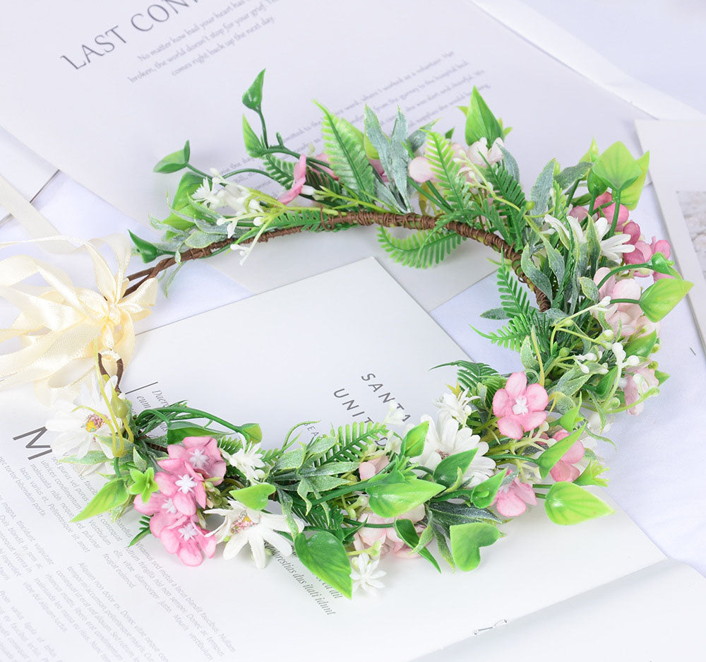 Forest style headwear with super fairy texture, simulated rose headband, flannel, rolled edges, rose green leaf garland - V.I.P Digital Presence