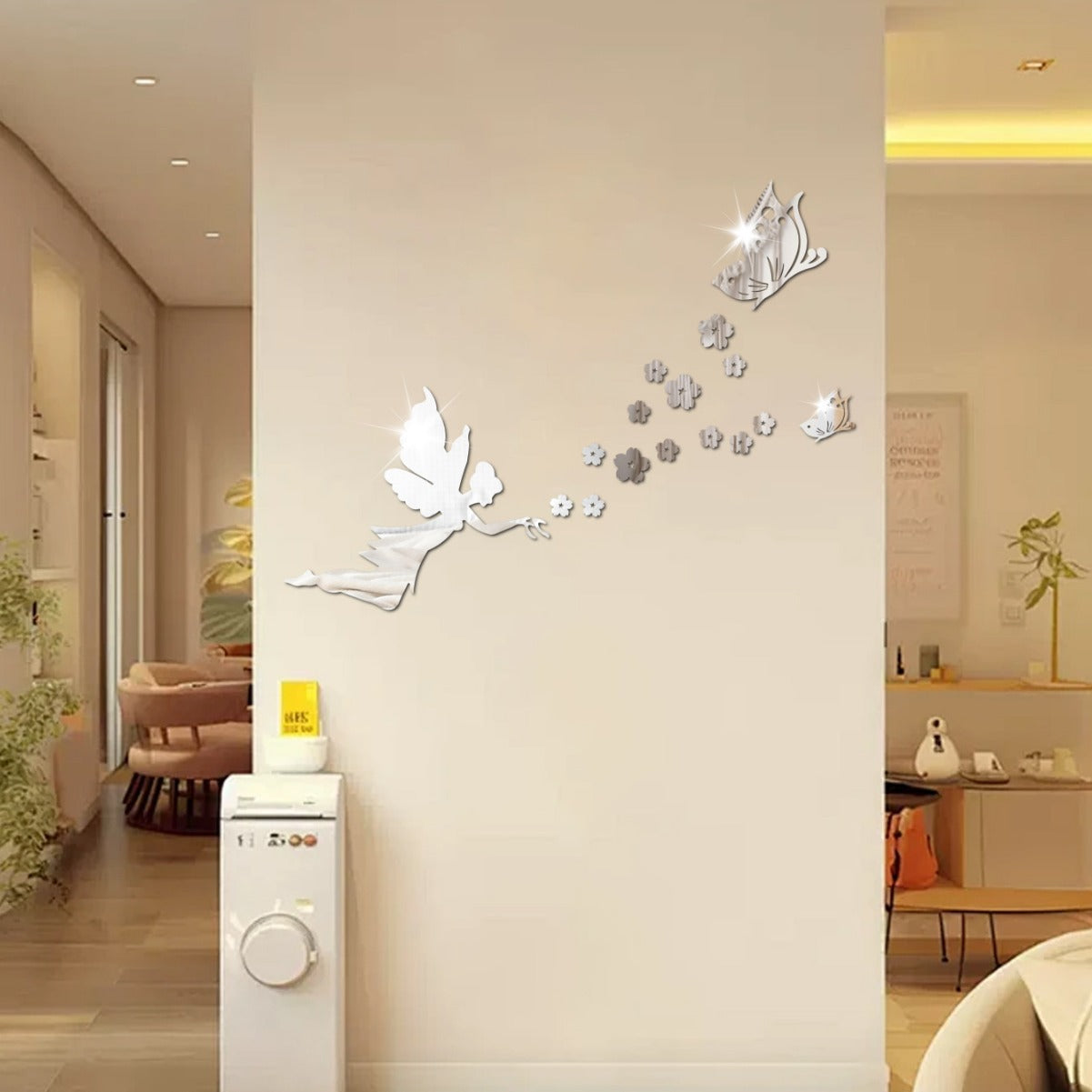 Angelic Flying Mirror Wall Stickers, Fairy Scattering Flowers Acrylic DIY Decorations for Living Room and Dining Room, New Arrival Butterfly and Flower Designs - V.I.P Digital Presence