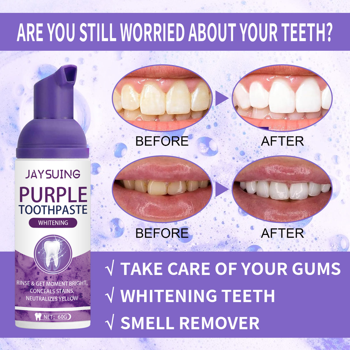 Purple Tooth Whitening Toothpaste, Brightens Teeth Cleans Stains And Relieves Bad Breath Beautiful Teeth Toothpaste - V.I.P Digital Presence