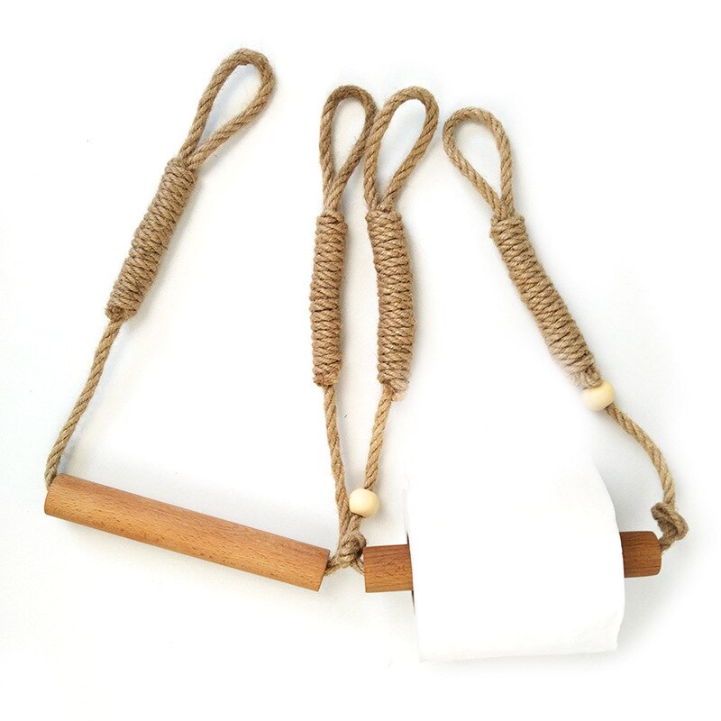 Nordic Indoor Wooden Solid Wood Hemp Rope Animal Tissue Holder Children's Room Decoration Wall Hanger Hemp Rope Hook Toilet Paper Holder - V.I.P Digital Presence