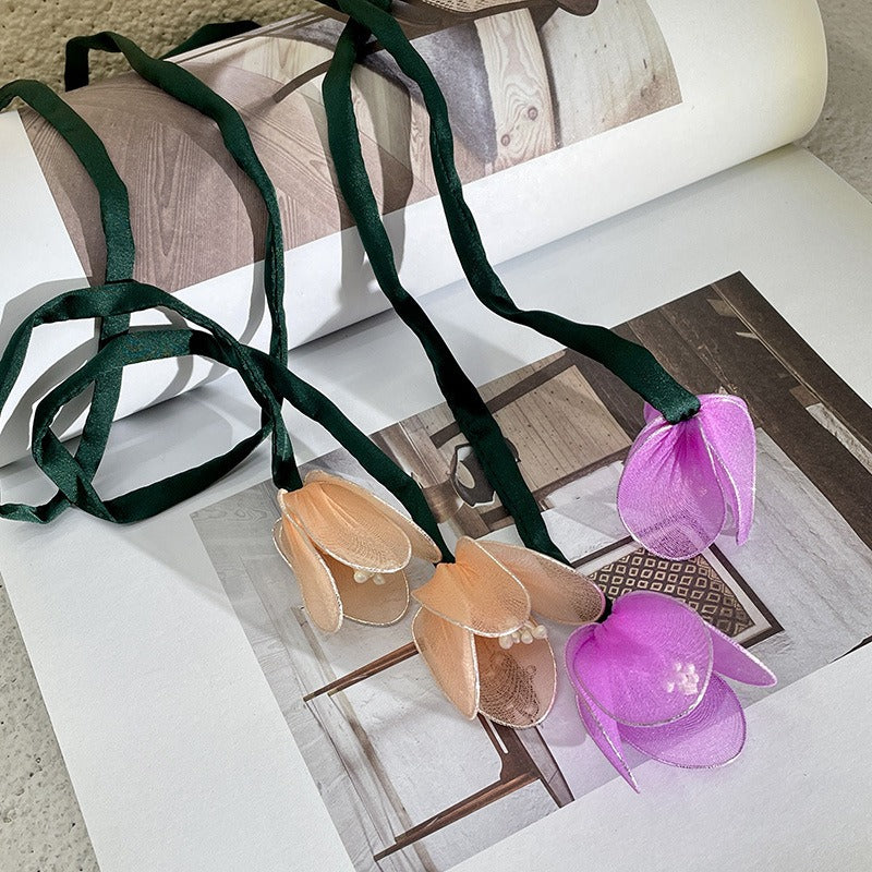 Tulip tie ribbon hair loop fairy three-dimensional flower entanglement knot tying hair rope - V.I.P Digital Presence
