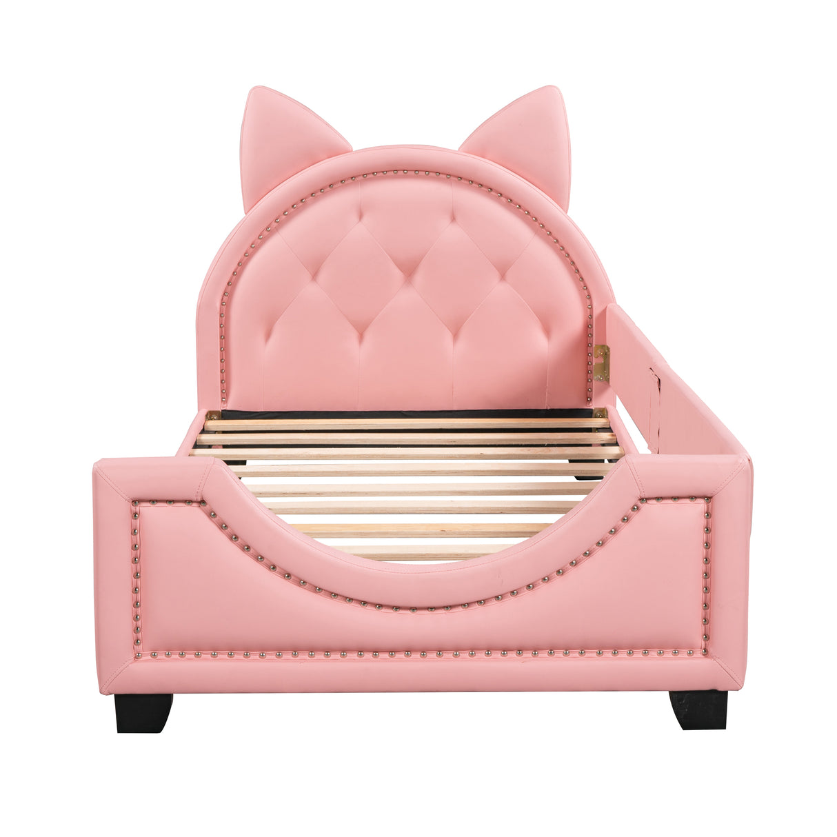 Twin Size Upholstered Daybed with Carton Ears Shaped Headboard Pink