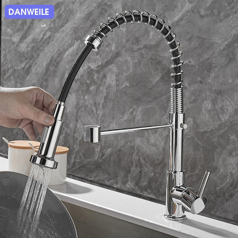 All copper rotatable cold and hot water dual mode sink, kitchen spring faucet - V.I.P Digital Presence