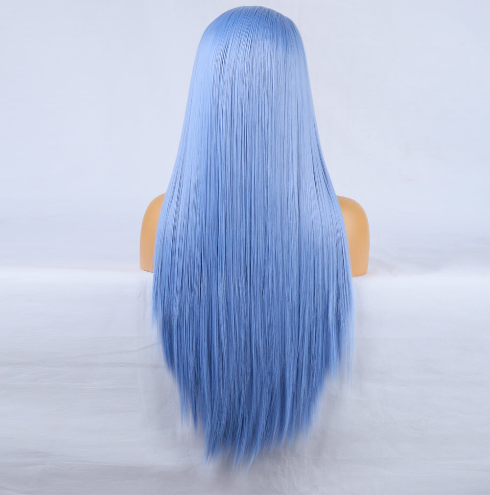 Fashion Hand Ditch 13 * 2.5 Chemical Fiber Front Lace Blue False Long Hair Head Cover Natural Hairline Wig - V.I.P Digital Presence
