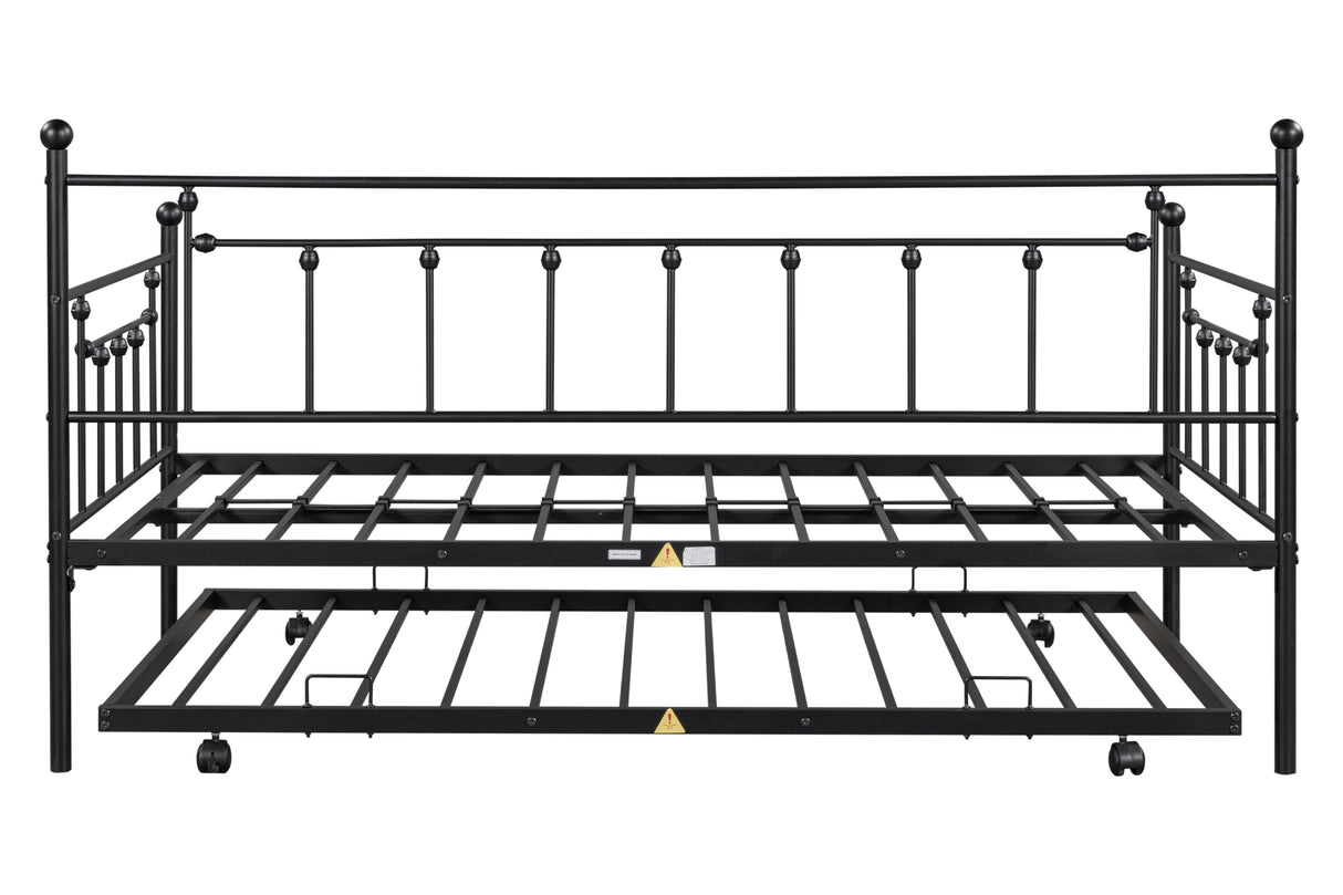 Metal double bed with ear shaft/sturdy/noise reduction/flexible ear shaft/retro style/no need for spring box (Black)