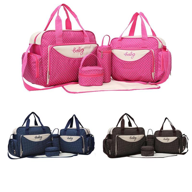 5pcs/Set Mother Mummy Diaper Bag Set Maternity Suit Large Handbag Nappy Diaper Bag Stroller Food Bag Baby Bottle Holder Bag Sets - V.I.P Digital Presence