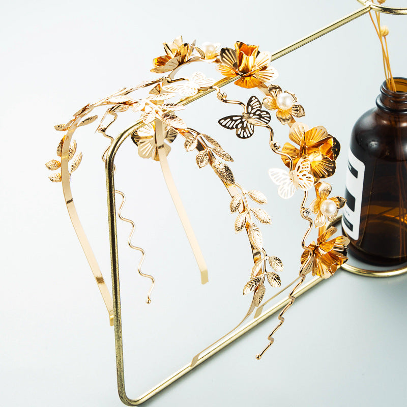 Hair Hoop Korean Version Of The Forest Fairy Flower Metal Head Hoop Korean Face Wash Headwear Photo Photo Pearl Accessories - V.I.P Digital Presence