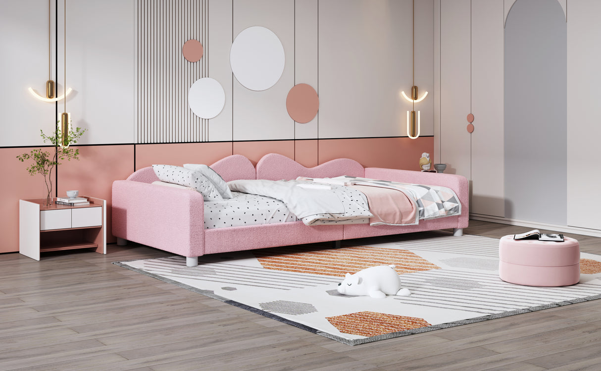 Twin size Upholstered Daybed, Sherpa Fabric Sofabed with Cloud-Shaped Backrest, No Box-spring Needed, Pink - V.I.P Digital Presence