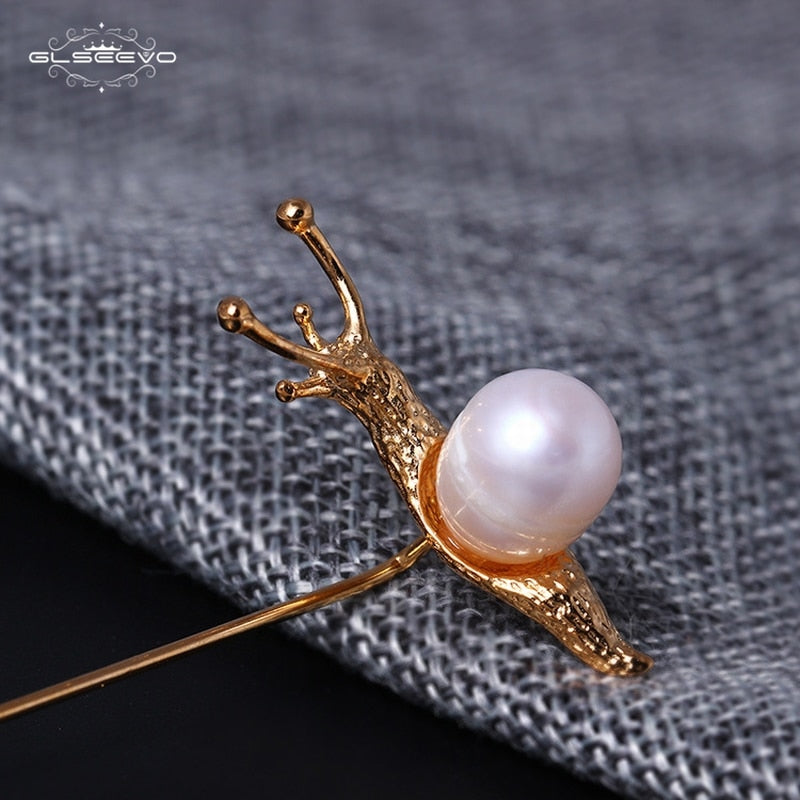 GLSEEVO Snail Pearl Brooch Gift For Daughter Woman Cute Inset Brooches Bijoux Argent 925 Massif Handmade Jewellery Broche - V.I.P Digital Presence