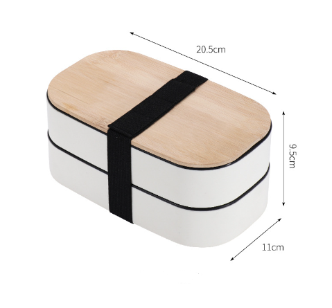 Japanese style simple bamboo lid double-layer sealed portable lunch box bento box with tableware - V.I.P Digital Presence