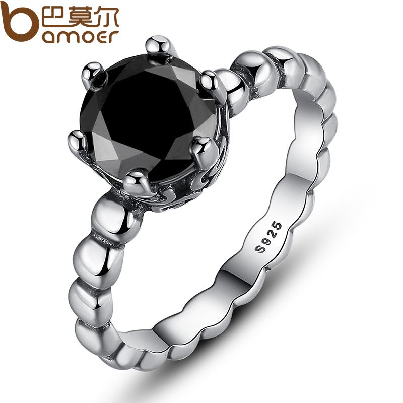 BAMOER Finger Ring with Black Cubic Zirconia Wedding Jewelry PA7205 - V.I.P Digital Presence