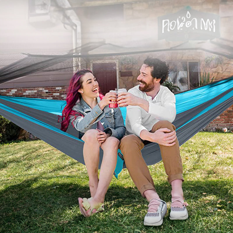 Light double nylon camping hammock with straps. Great for trips, beach, yard & garden. - V.I.P Digital Presence