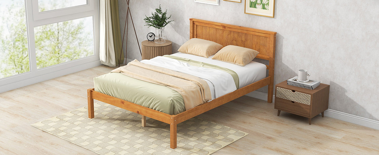Platform Bed Frame with Headboard, Wood Slat Support No Box Spring Needed Full Oak