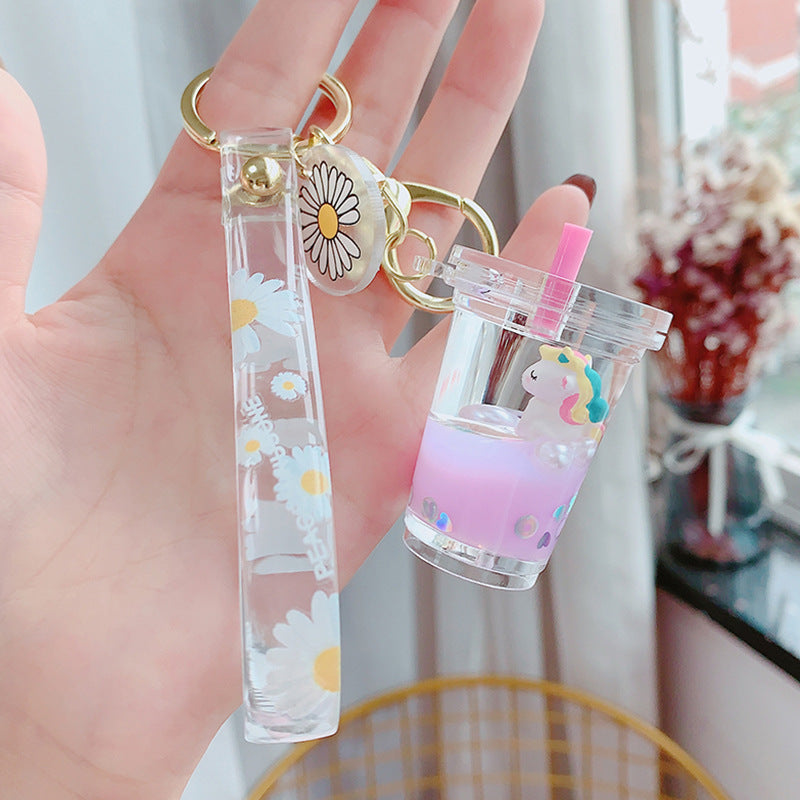 Glitter Quicksand Key Chain Liquid Floating Unicorn Keyring Keychain Bag Charm Milk Tea Cup Pendant Keyfob Gift for Women - V.I.P Digital Presence