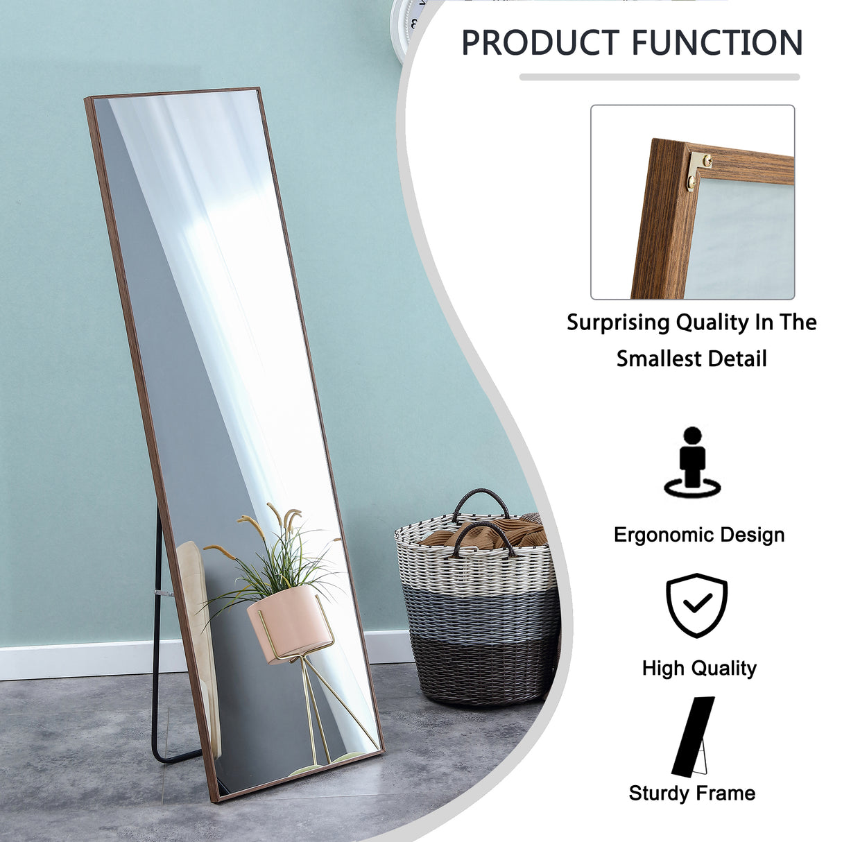 60x17 Brown Solid Wood Frame Full-length Mirror, Dressing Mirror, Bedroom Home Porch