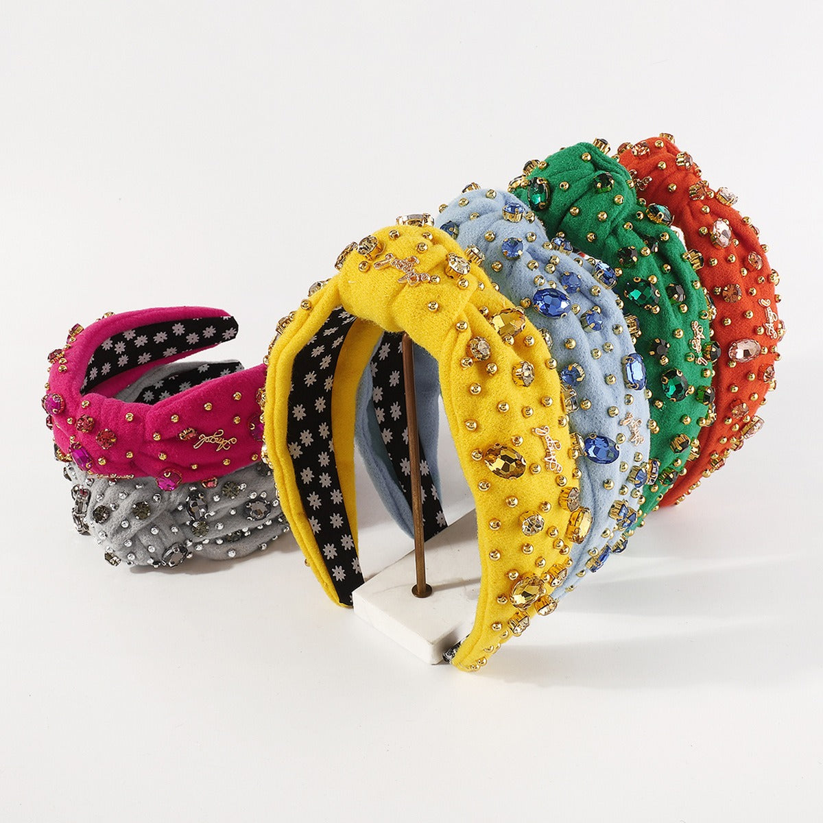 Retro Wide Edge Knot Bead Water Diamond Plush Fabric Thickened Letter Hair Hoop - V.I.P Digital Presence