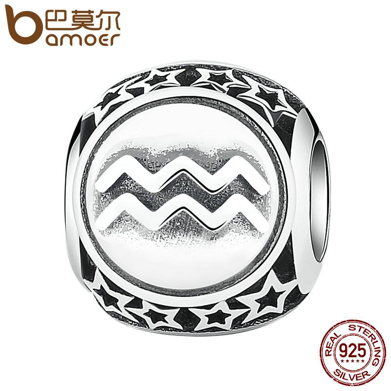 BAMOER 925 Sterling Silver Aquarius Star Sign Zodiac Beads Charms fit Bracelets PSC048 - V.I.P Digital Presence