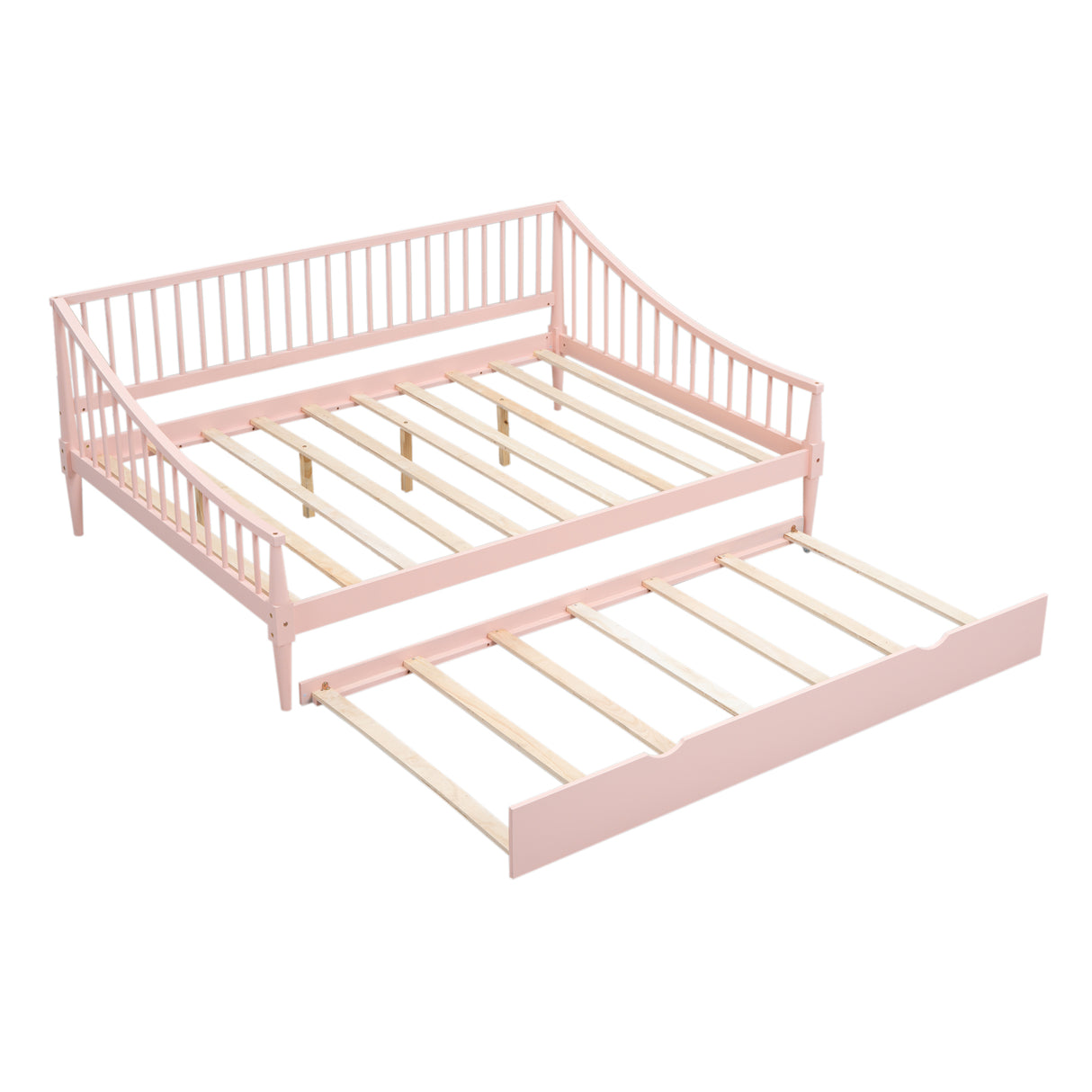 Full Size Daybed with Trundle and Support Legs Pink