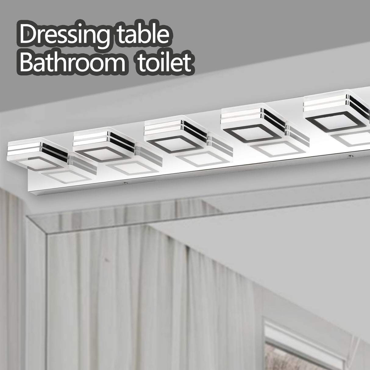 LED Modern Chrome Makeup Light, 6-Lights Acrylic Chrome Makeup Mirror Light