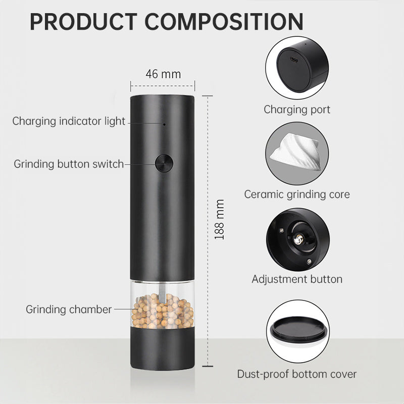 USB Charging Electric Pepper & Sea Salt Grinder with Base and Double Support for Easy Charging and Use - V.I.P Digital Presence