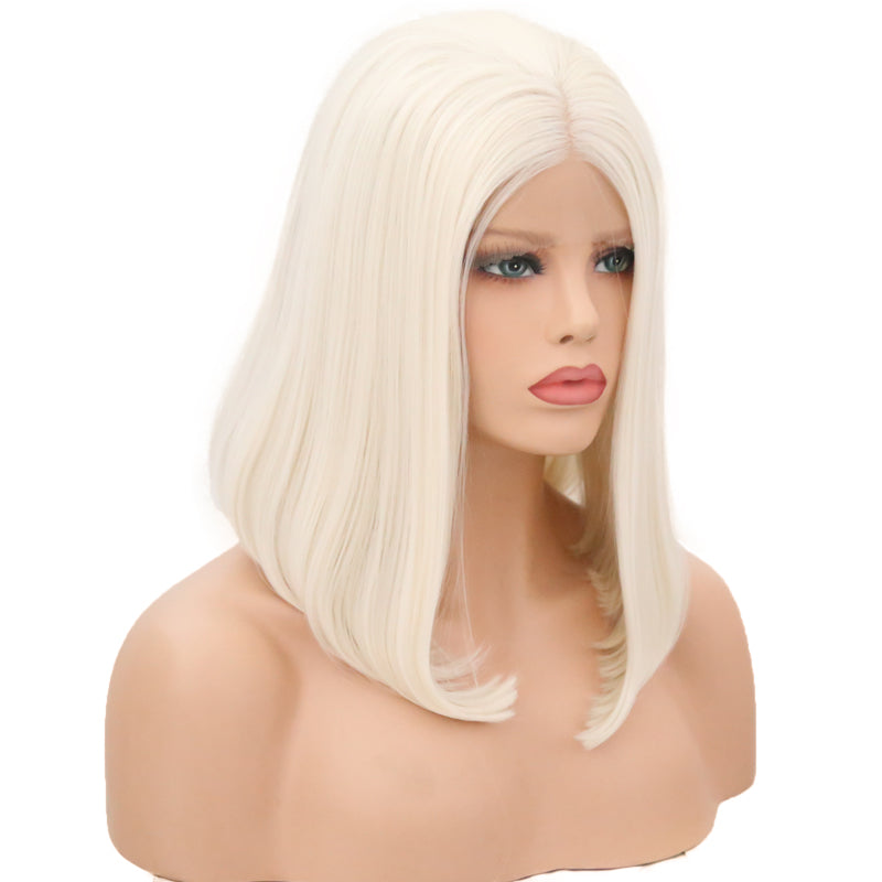 New Ladies 60# Front Lace Bobo Short Curly Lanting Pure White Hair Tail Slightly Curly Wig Headgear - V.I.P Digital Presence