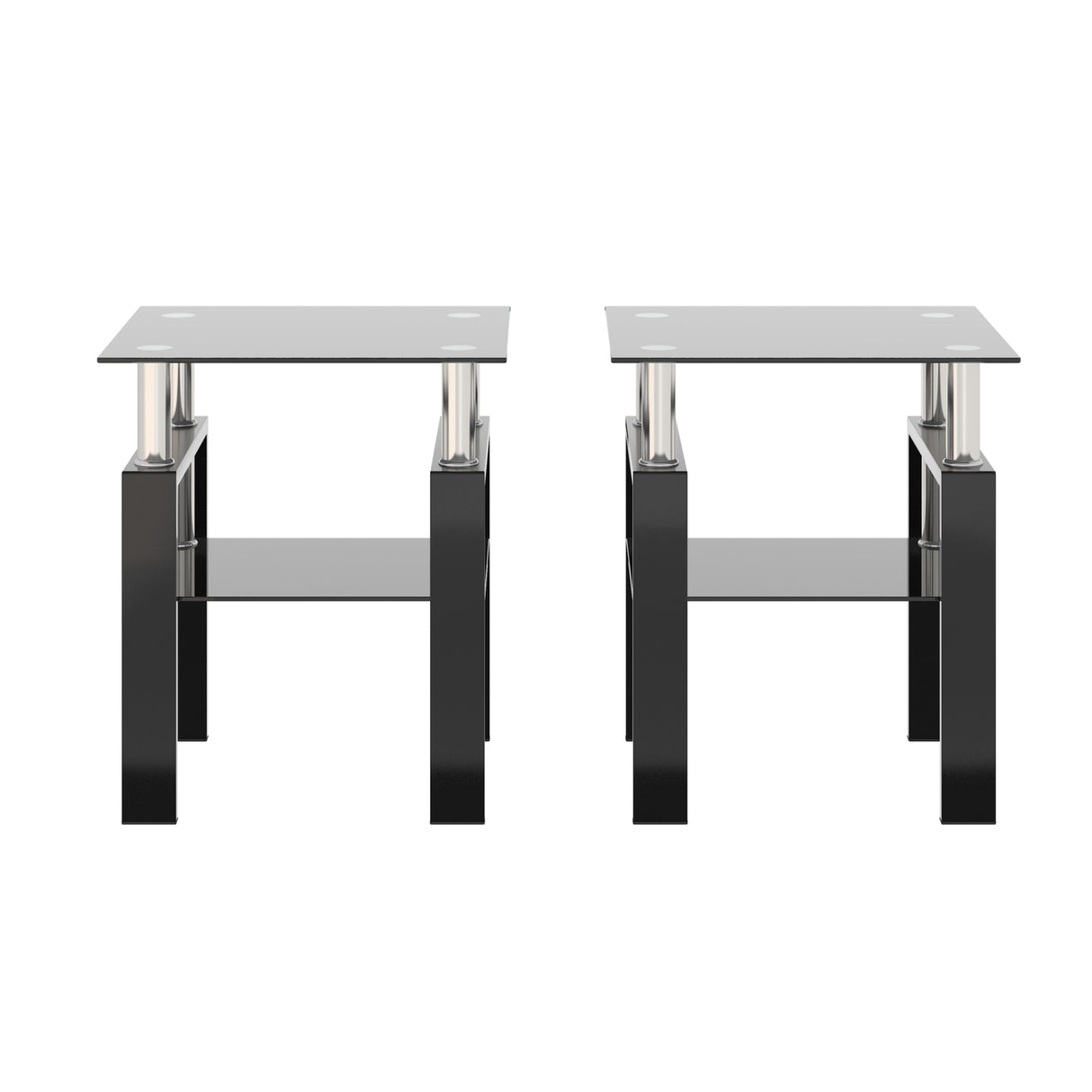 Set of 2, Modern Tempered Glass Tea Table Coffee Table End Table, Square Table for Living Room, Black - V.I.P Digital Presence
