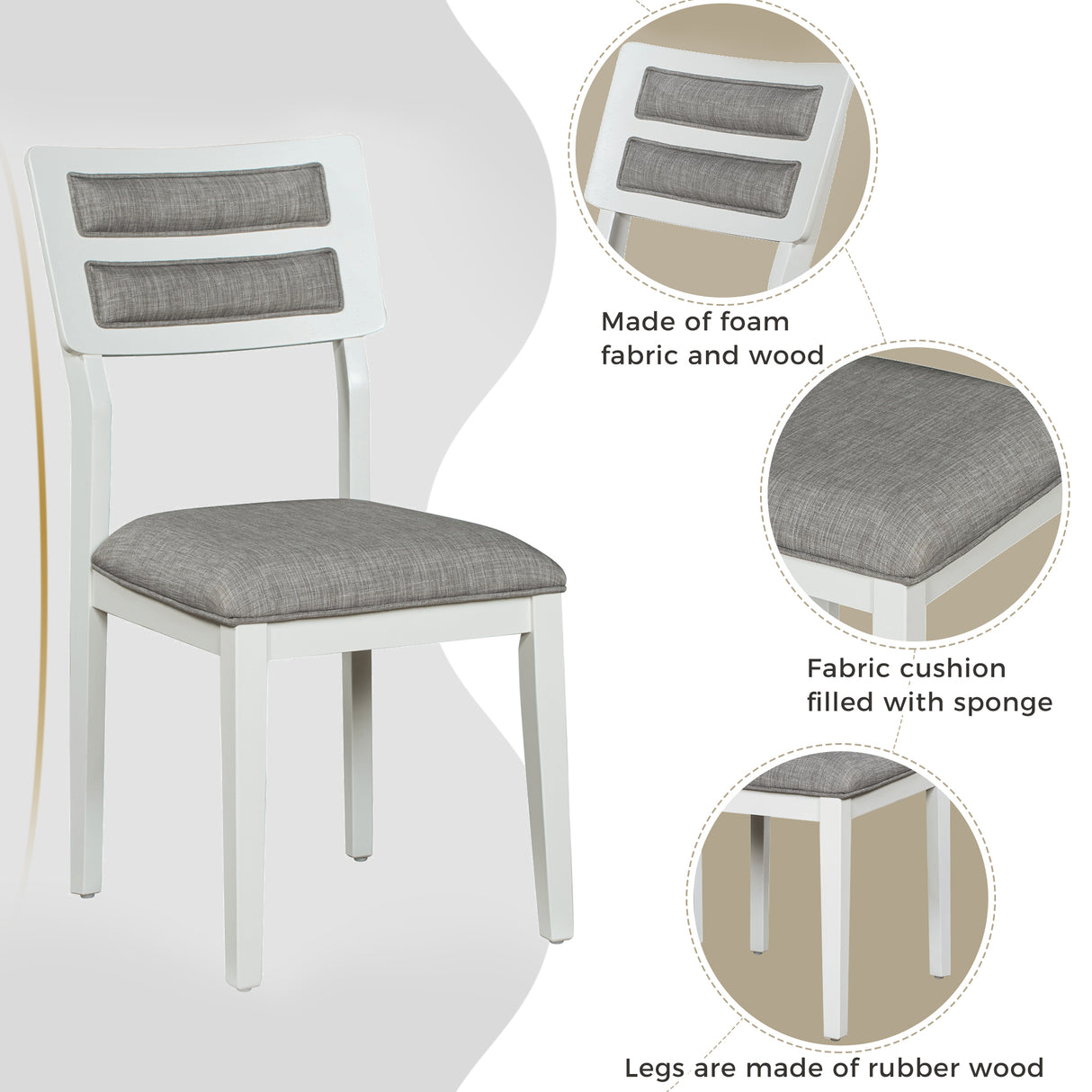 TREXM Classic and Traditional Style 6 - Piece Dining Set, Includes Dining Table 4 Upholstered Chairs & Bench (White+Gray)