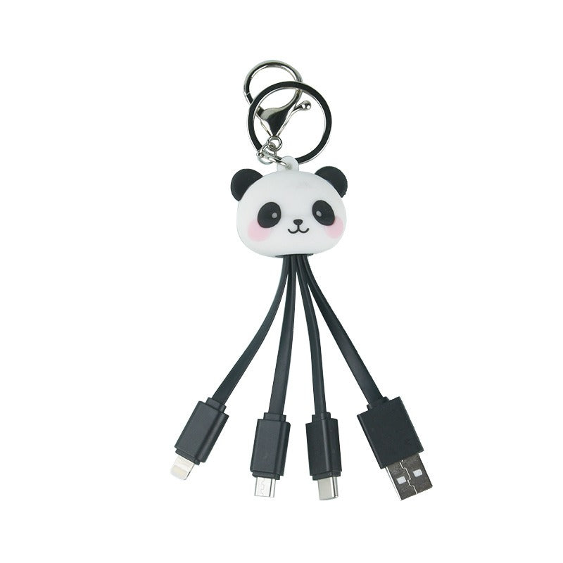 Cartoon Panda One Drag Three Data Wires Cute Keychain Panda Three in One Fast Charging Mobile Phone Charging Cable - V.I.P Digital Presence