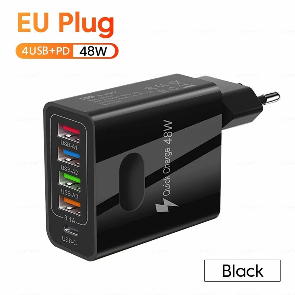 4USB charger, five in one charger, 48W multi interface charger, PD fast charging charger, 4U+PD - V.I.P Digital Presence