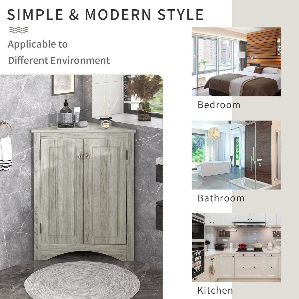 Oak Triangle Bathroom Storage Cabinet with Adjustable Shelves, Freestanding Floor Cabinet for Home Kitchen - V.I.P Digital Presence