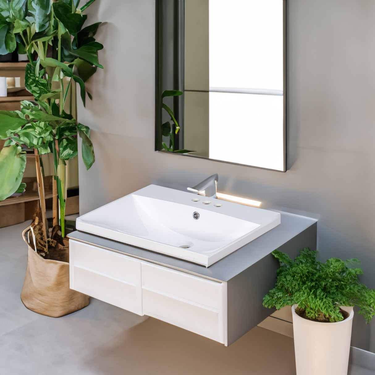 24" Bathroom Vanity Top Only White Basin 3-Faucet Holes 4" Faucet Available Ceramic - V.I.P Digital Presence