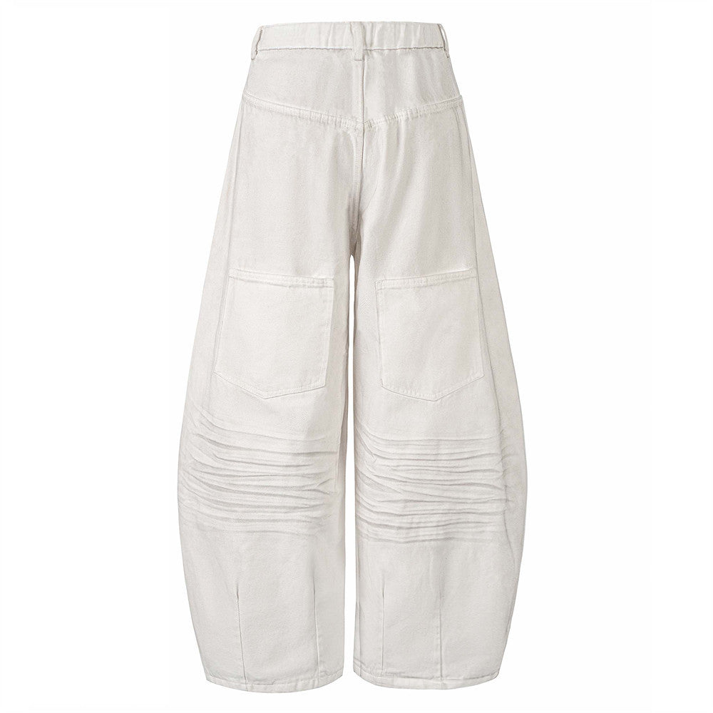 Sprayed and Distressed Denim Tapered Pants with High Street Punk Pocket Design, Loose Wide Leg Long Pants - V.I.P Digital Presence