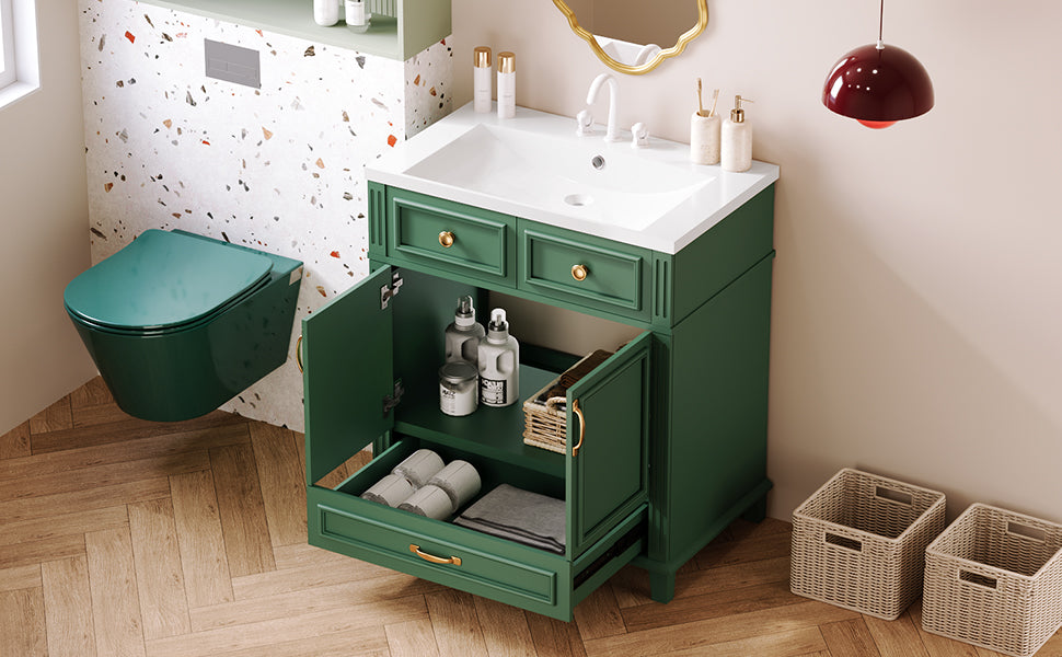 30 inch uncovered bathroom vanity with soft closed door, limited to solid wood frame bathroom storage cabinet green - V.I.P Digital Presence