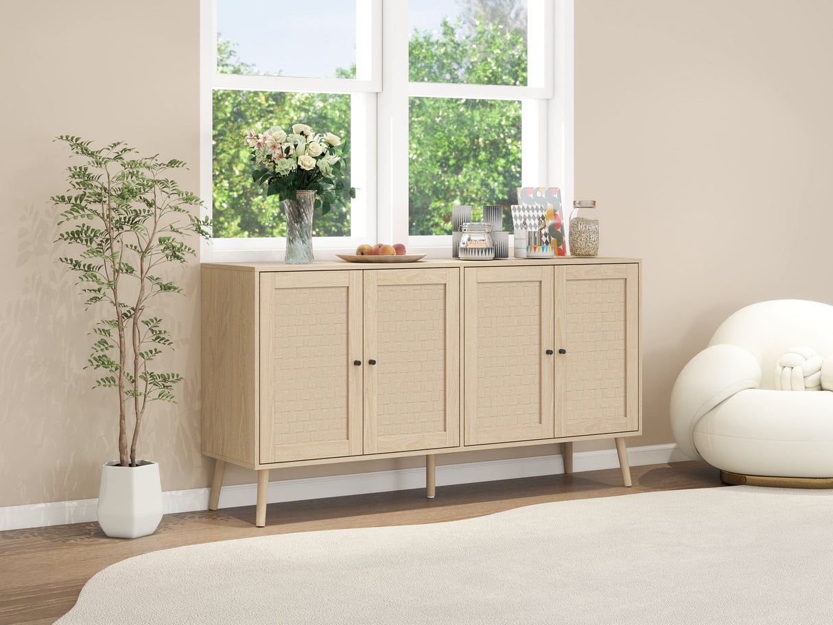 4 Door Accent Cabinet Sideboard Buffet Storage Cabinet with Adjustable Shelf for Entryway Living Room Bedroom - V.I.P Digital Presence