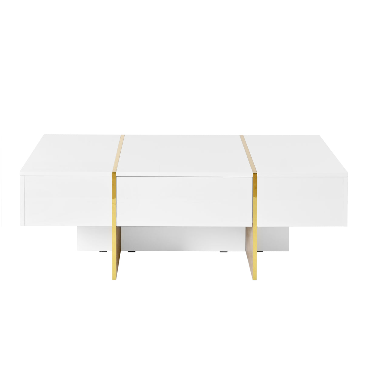 ON-TRANS 47.2 inch x 31.4 inch multifunctional rectangular sofa table with 2 drawers and gold wood grain leg center table, white - V.I.P Digital Presence