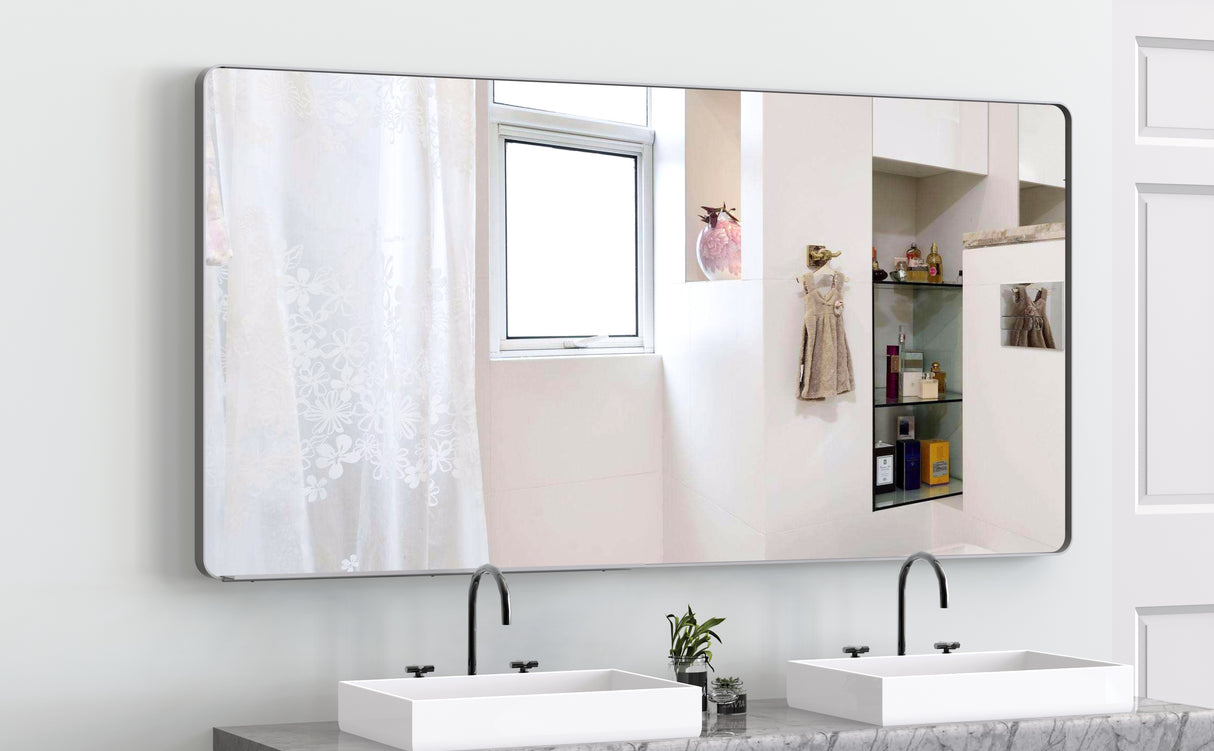 Large bathroom mirror with movable tray wall mounted mirror, vertically and horizontally suspended aluminum frame wall mounted m - V.I.P Digital Presence