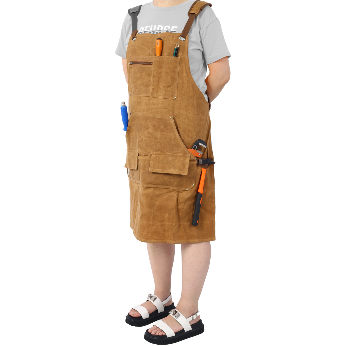 Long heavy-duty waxed canvas tool apron, carpenter apron, carpenter waterproof 18 ounces, fully adjustable - V.I.P Digital Presence