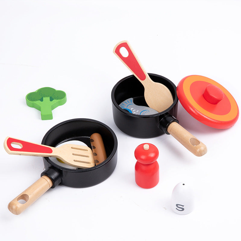 Children's wooden simulation home cooking pot set kitchen cooking with joy cooking utensils wooden toys - V.I.P Digital Presence