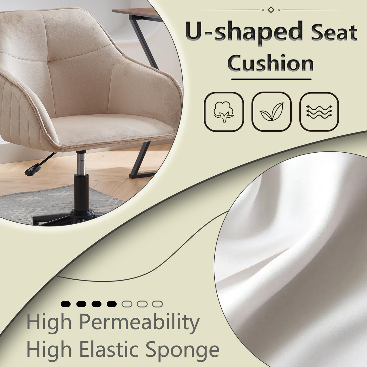 Velvet Office Desk Chair, Modern Home Desk Chair with Wheels , Vanity Chairs for Living Room, Bedroom,Study Room - V.I.P Digital Presence