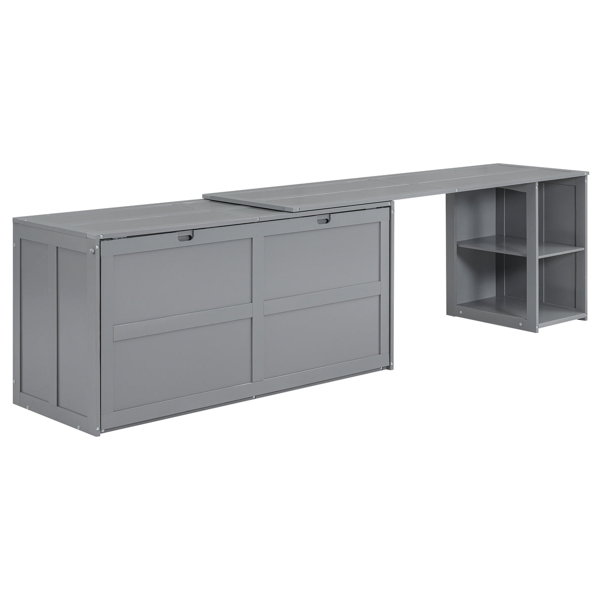 Queen Size Murphy Bed with Rotable Desk Gray