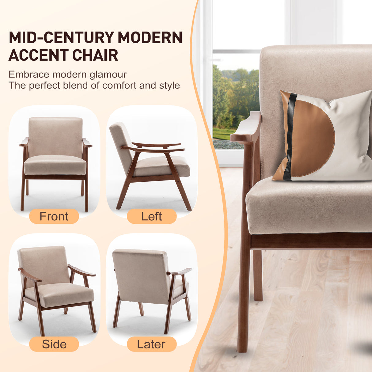 Solid wood frame living room chair, accent chair with thick backrest, casual chair Indoo - V.I.P Digital Presence