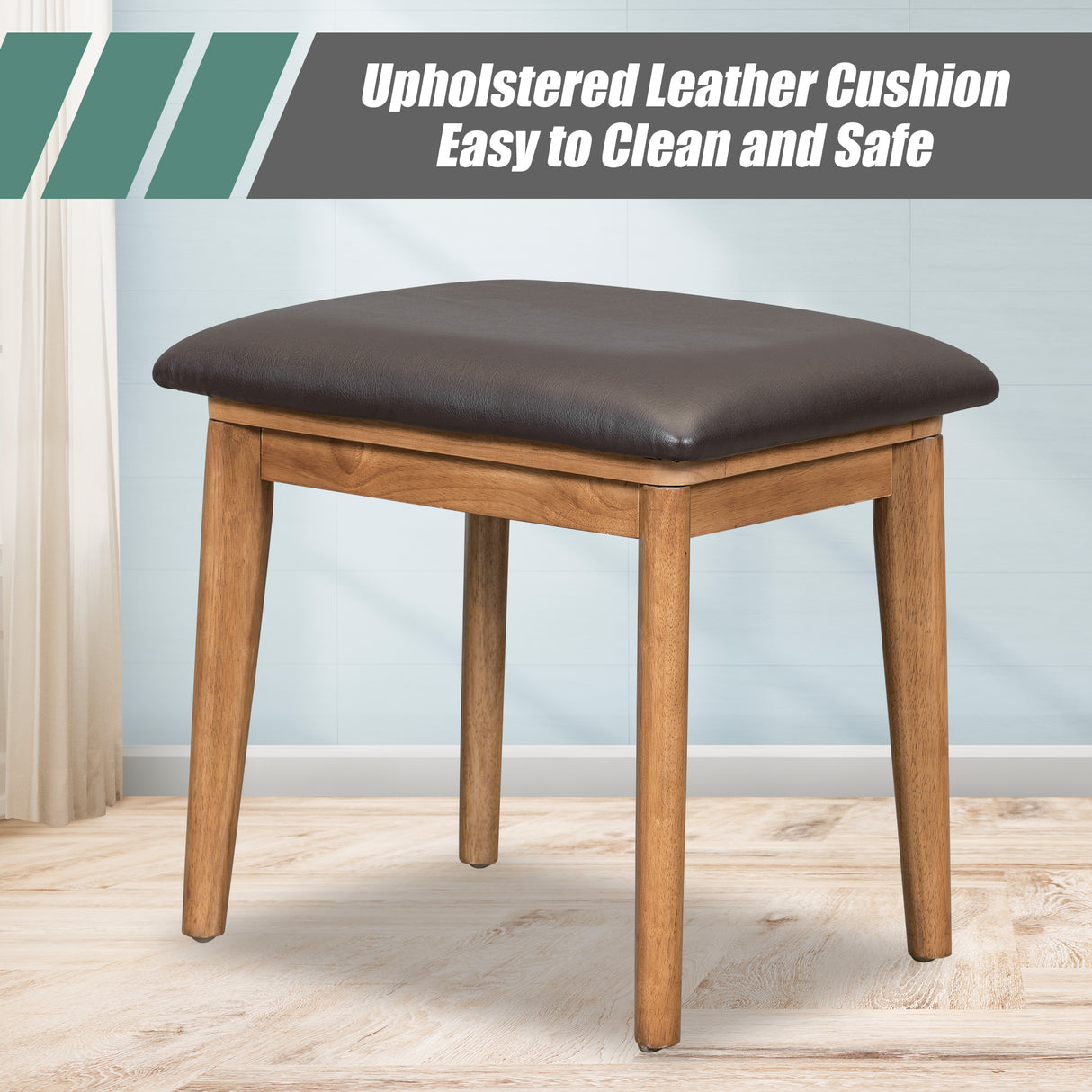 43.3 "Wooden vanity set with flip mirror and stool, three drawers and storage space for dressing table, brown